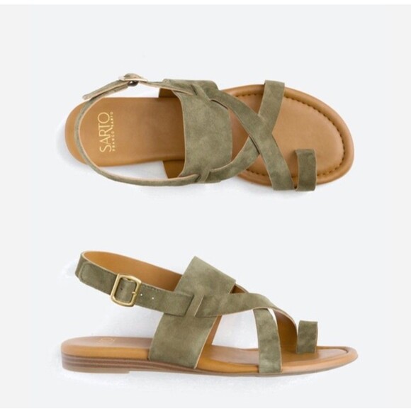 Franco Sarto Gia Strappy Suede Leather Slingback Sandals Greeb Size 10 EUC - Picture 1 of 5